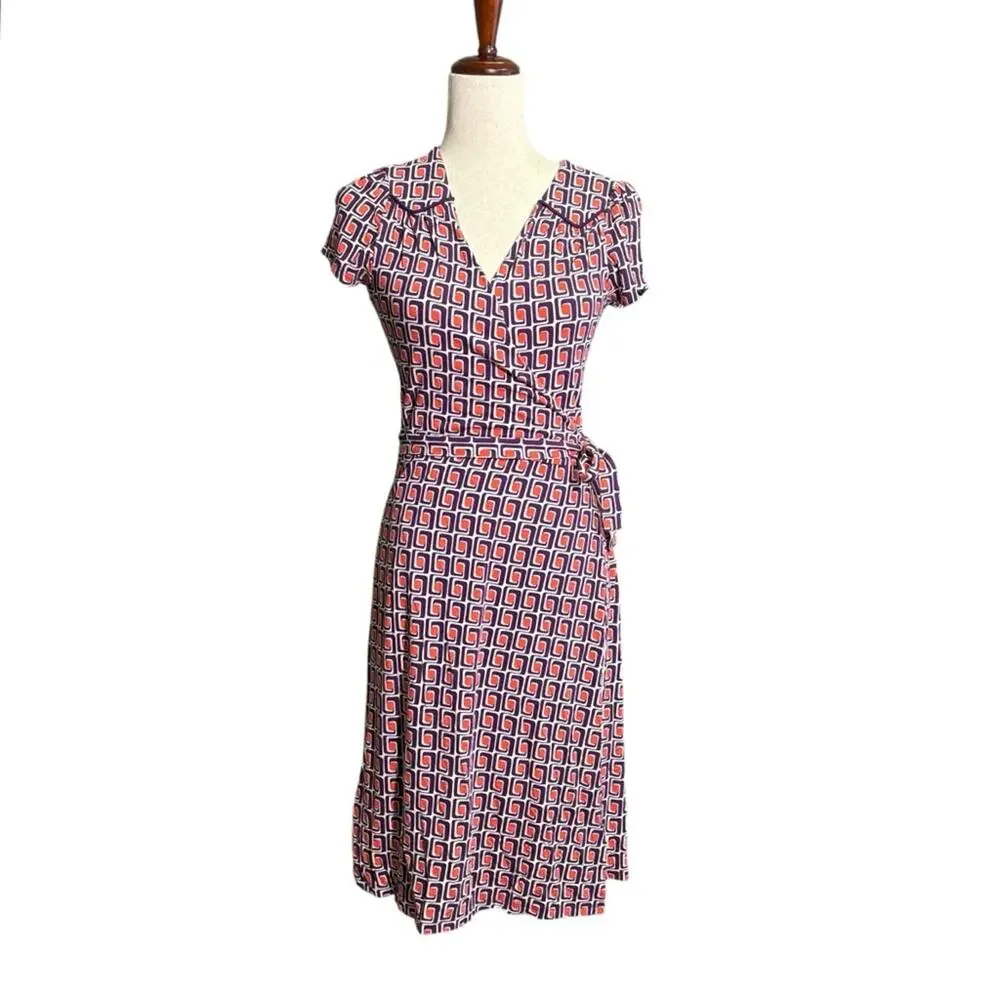 Boden Geometric Wrap-Style V-neck Midi Dress Size 2 1257